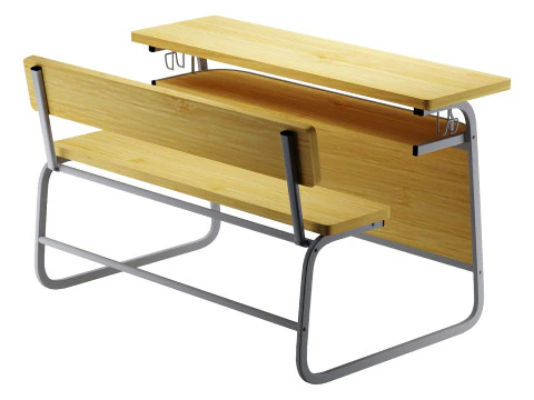 WK22 One piece long desk and chair 3D Model