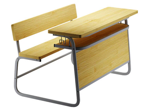 WK22 One piece long desk and chair 3D Model