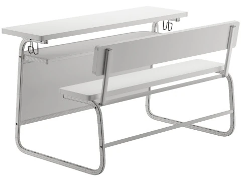 WK22 One piece long desk and chair 3D Model