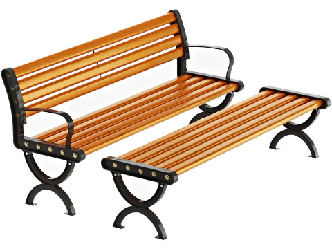 Simple Outdoor Bench with Tan Seating 3D Model