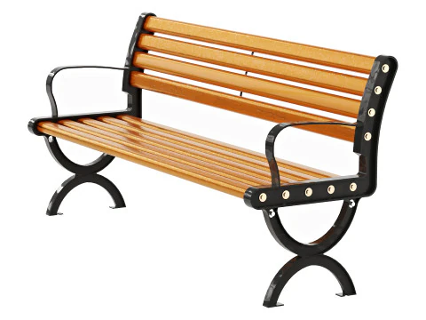 Simple Outdoor Bench with Tan Seating 3D Model