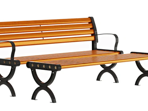 Simple Outdoor Bench with Tan Seating 3D Model