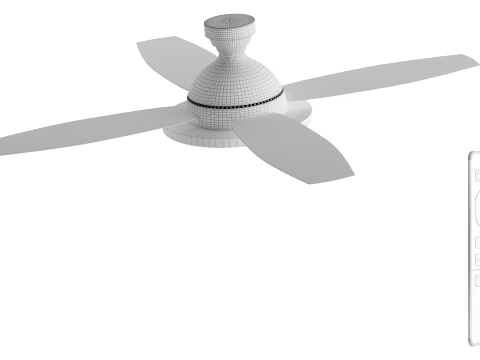 Flush Mount Ceiling Fan with LED Light and Remote 3D Model