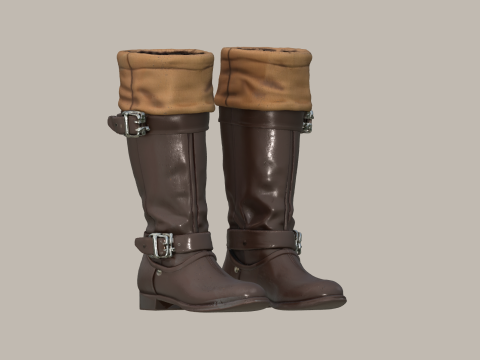 中世纪皮靴游戏就绪角色配件 3D 模型