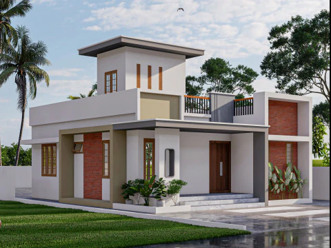 Modern House Exterior SketchUp Model with Renders 3D Model