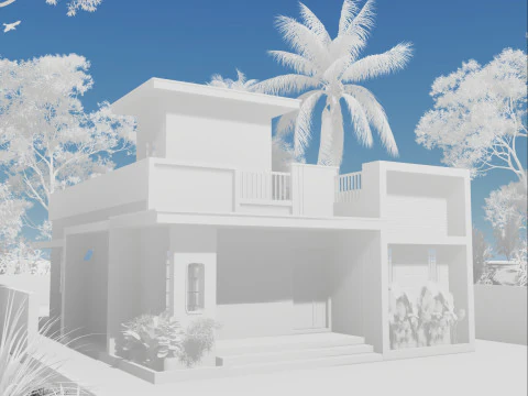 Modern House Exterior SketchUp Model with Renders 3D Model