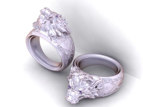 Anillo de sello con cabeza de lobo modelo imprimible en 3D Modelo de impresión 3D