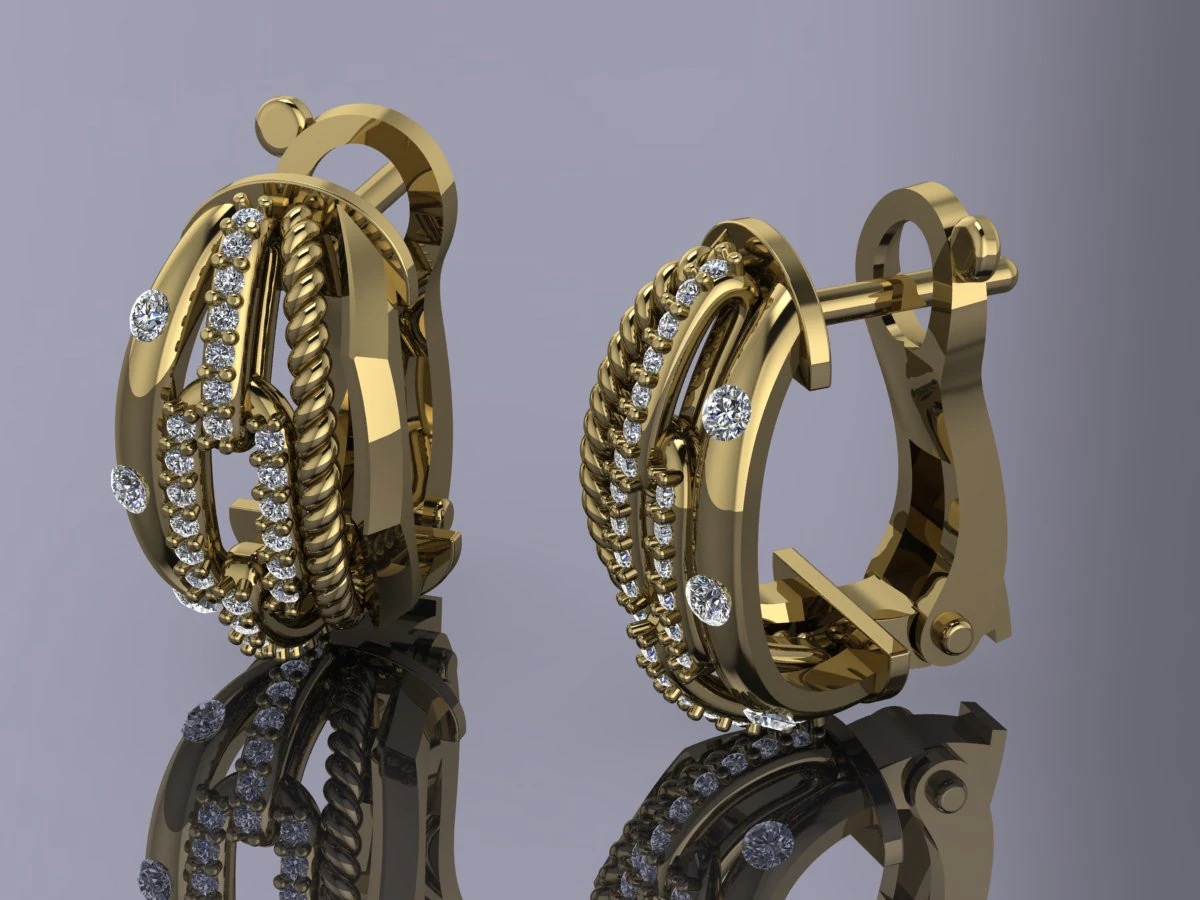Elegant Earrings Printable Model Jewelry Gold Luxury 3D Print Model .c4d .max .obj .3ds .fbx .stl .blend