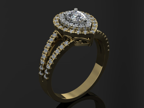Eleganter Ring Birnen-Edelsteinschmuck Gold Luxus 3D Druckmodell