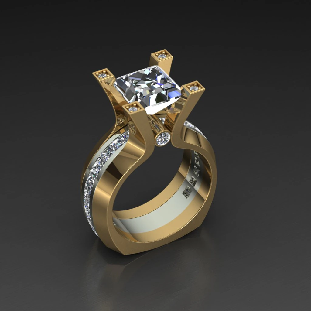 Elegant Ring Princess Gemstone Jewelry Gold Luxury 3D Print Model .c4d .max .obj .3ds .fbx .stl .blend
