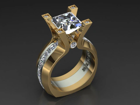 Elegant Ring Princess Gemstone Jewelry Gold Luxury 3D Print Model