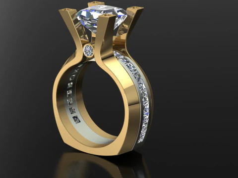 Elegant Ring Princess Gemstone Jewelry Gold Luxury 3D Print Model