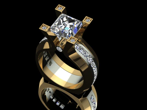 Elegant Ring Princess Gemstone Jewelry Gold Luxury 3D Print Model