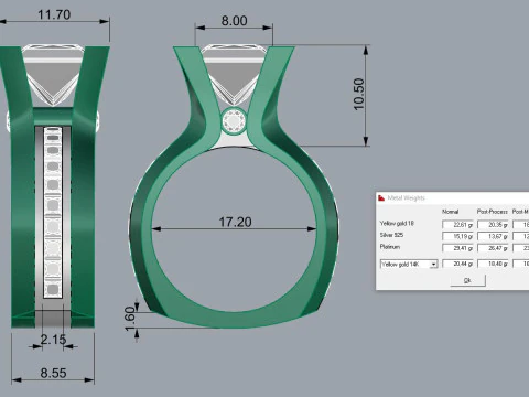 Elegant Ring Princess Gemstone Jewelry Gold Luxury 3D Print Model