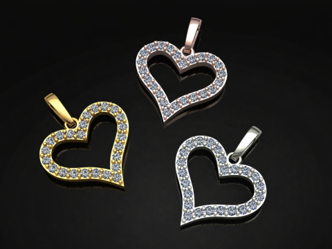 Pendentif Coeur Mod&egrave;le Imprimable Bijoux Or Luxe Modèles 3D en vedette