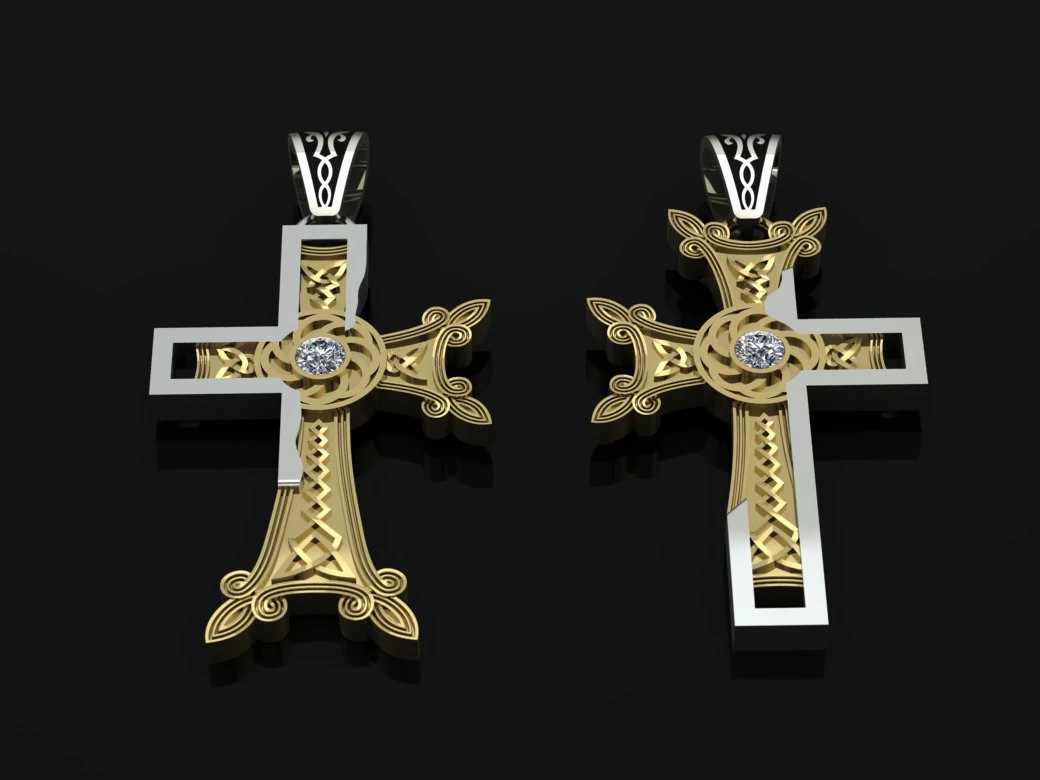 Elegant Cross Pendant Jewelry Gold Luxury 3D Print Model .c4d .max .obj .3ds .fbx .stl .blend 