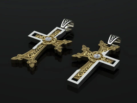 Elegant Cross Pendant Jewelry Gold Luxury 3D Print Model