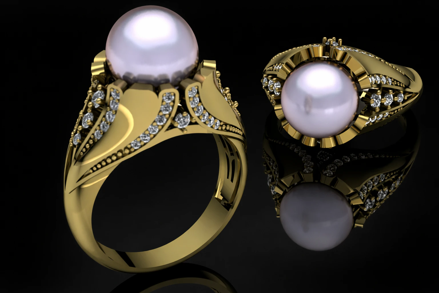 Pearl Ring Printable Model Jewelry Gold Luxury 3D Print Model .c4d .max .obj .3ds .fbx .stl .blend 