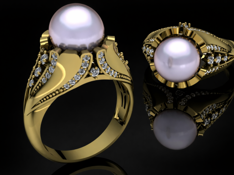 Pearl Ring Printable Model Jewelry Gold Luxury 3D Print Model