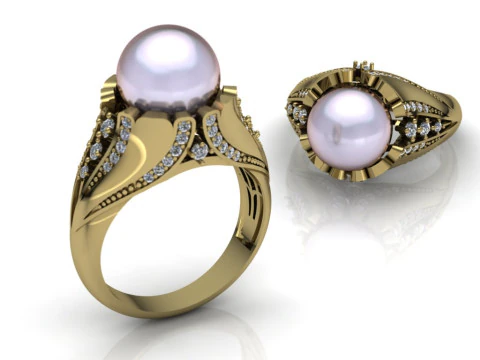 Pearl Ring Printable Model Jewelry Gold Luxury 3D Print Model