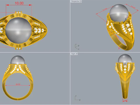 Pearl Ring Printable Model Jewelry Gold Luxury 3D Print Model