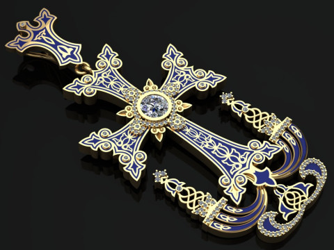 Elegant Cross Pendant Jewelry Gold Luxury 3D Print Model