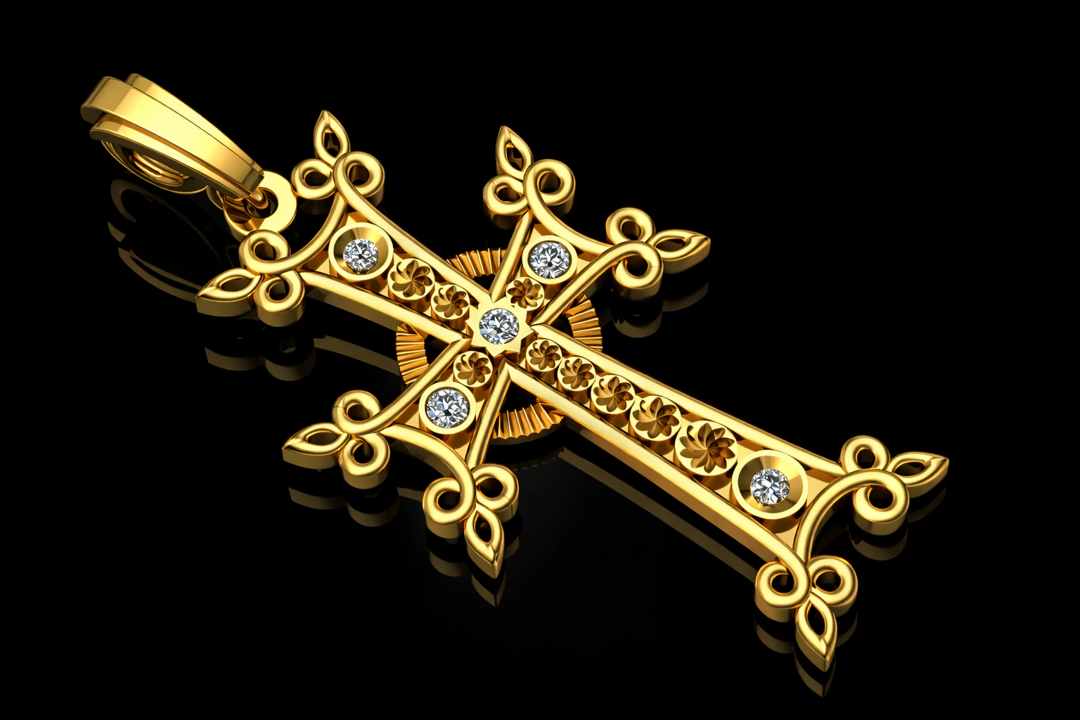 Elegant Cross Pendant Jewelry Gold Luxury 3D Print Model .c4d .max .obj .3ds .fbx .stl .blend 