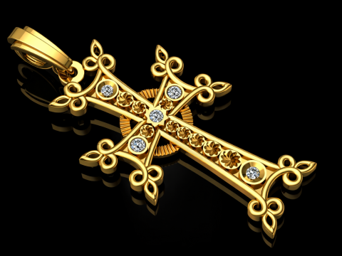 Elegant Cross Pendant Jewelry Gold Luxury 3D Print Model