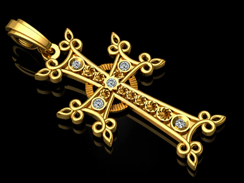 Pendentif croix &eacute;l&eacute;gant, bijoux en or de luxe Modèles 3D en vedette