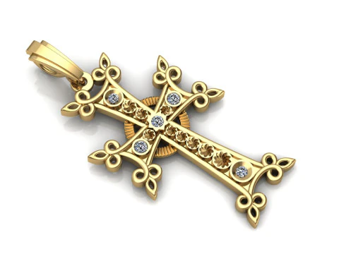 Elegant Cross Pendant Jewelry Gold Luxury 3D Print Model