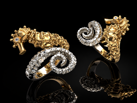 Seahorse Ring Printable Model Jewelry Gold Luxury 3D Print Model
