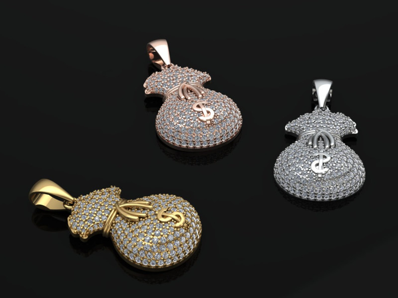 Money Bag Pendant Printable Model Jewelry Gold Luxury 3D Print Model .c4d .max .obj .3ds .fbx .stl .blend