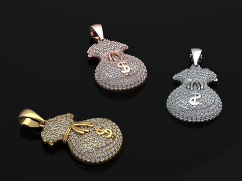 Money Bag Pendant Printable Model Jewelry Gold Luxury 3D Print Model
