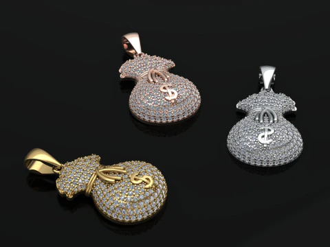 Money Bag Pendant Printable Model Jewelry Gold Luxury 3D Print Model