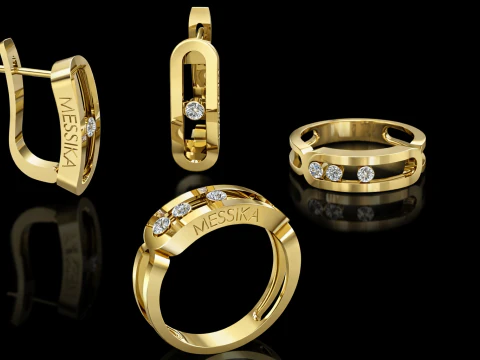 Ensemble Messika mod&egrave;le imprimable bijoux or luxe Modèles 3D en vedette