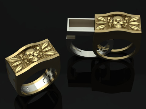 Schedelring afdrukbaar model sieraden goud luxe 3D printmodel