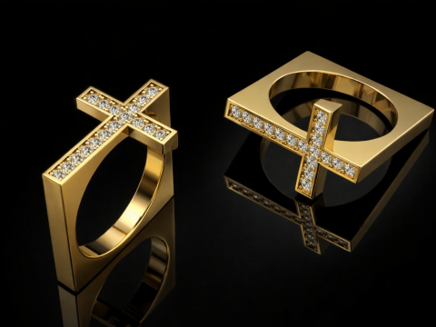 Cross Ring Printable Model Jewelry Gold Luxury 3D Print Model
