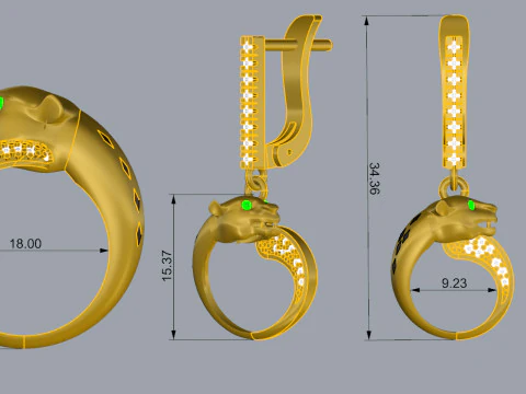 Panther Set Printable Model Jewelry Gold Luxury 3D Print Model
