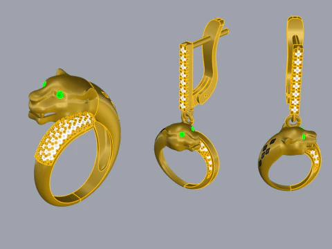 Panther Set Printable Model Jewelry Gold Luxury 3D Print Model