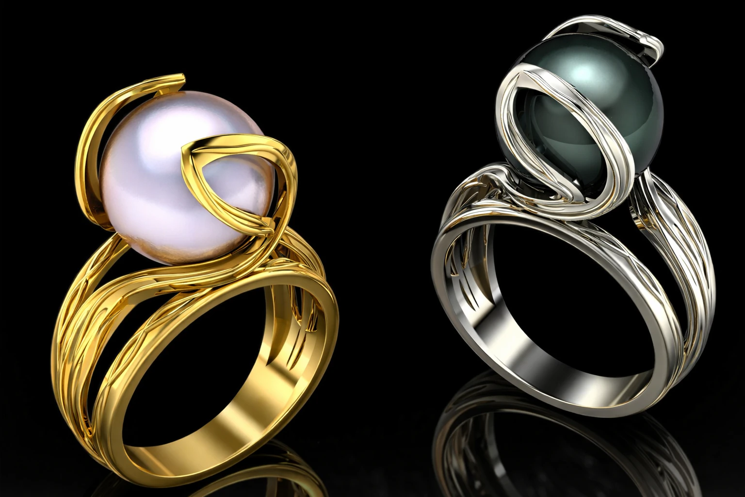 Pearl Ring Set Printable Model Jewelry Gold Luxury 3D Print Model .c4d .max .obj .3ds .fbx .stl .blend