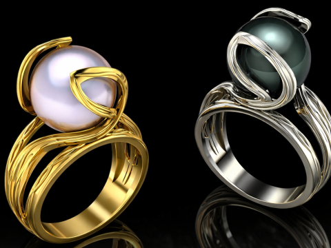 Pearl Ring Set Printable Model Jewelry Gold Luxury 3D Print Model