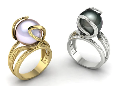 Pearl Ring Set Printable Model Jewelry Gold Luxury 3D Print Model