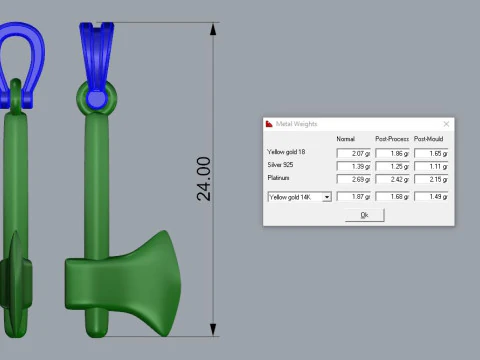 Axe Pendant Printable Model Jewelry Gold Luxury 3D Print Model