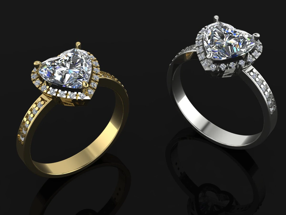 Heart Gemstone Ring Printable Model Jewelry Gold Luxury 3D Print Model .c4d .max .obj .3ds .fbx .stl .blend 