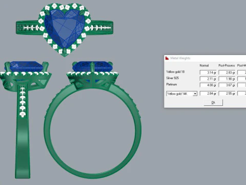Heart Gemstone Ring Printable Model Jewelry Gold Luxury 3D Print Model