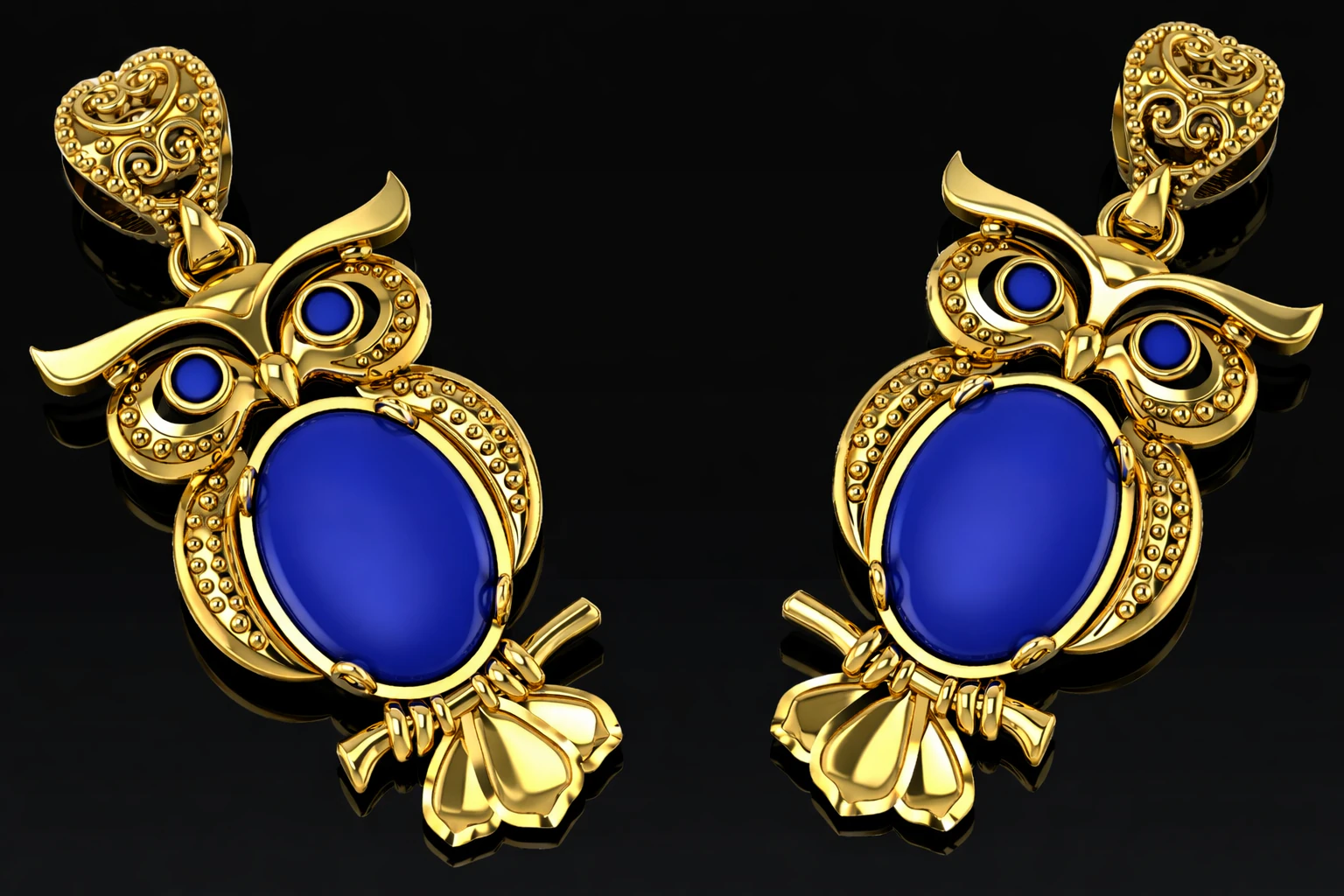 Owl Earrings Printable Model Jewelry Gold Luxury 3D Print Model .c4d .max .obj .3ds .fbx .stl .blend 