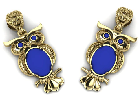 Owl Earrings Printable Model Jewelry Gold Luxury 3D Print Model