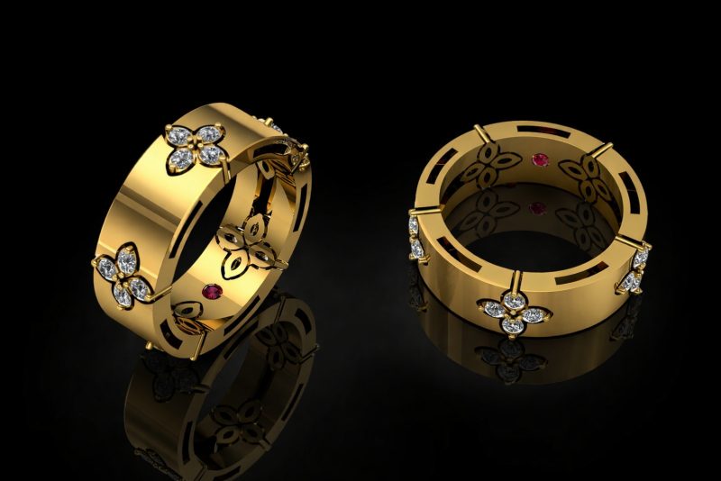 2 Sizes Brand Ring Printable Model Jewelry Gold Luxury 3D Print Model .c4d .max .obj .3ds .fbx .stl .blend