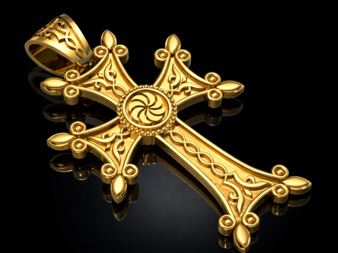 Cross Pendant Jewelry Gold Luxury 3D Print Model