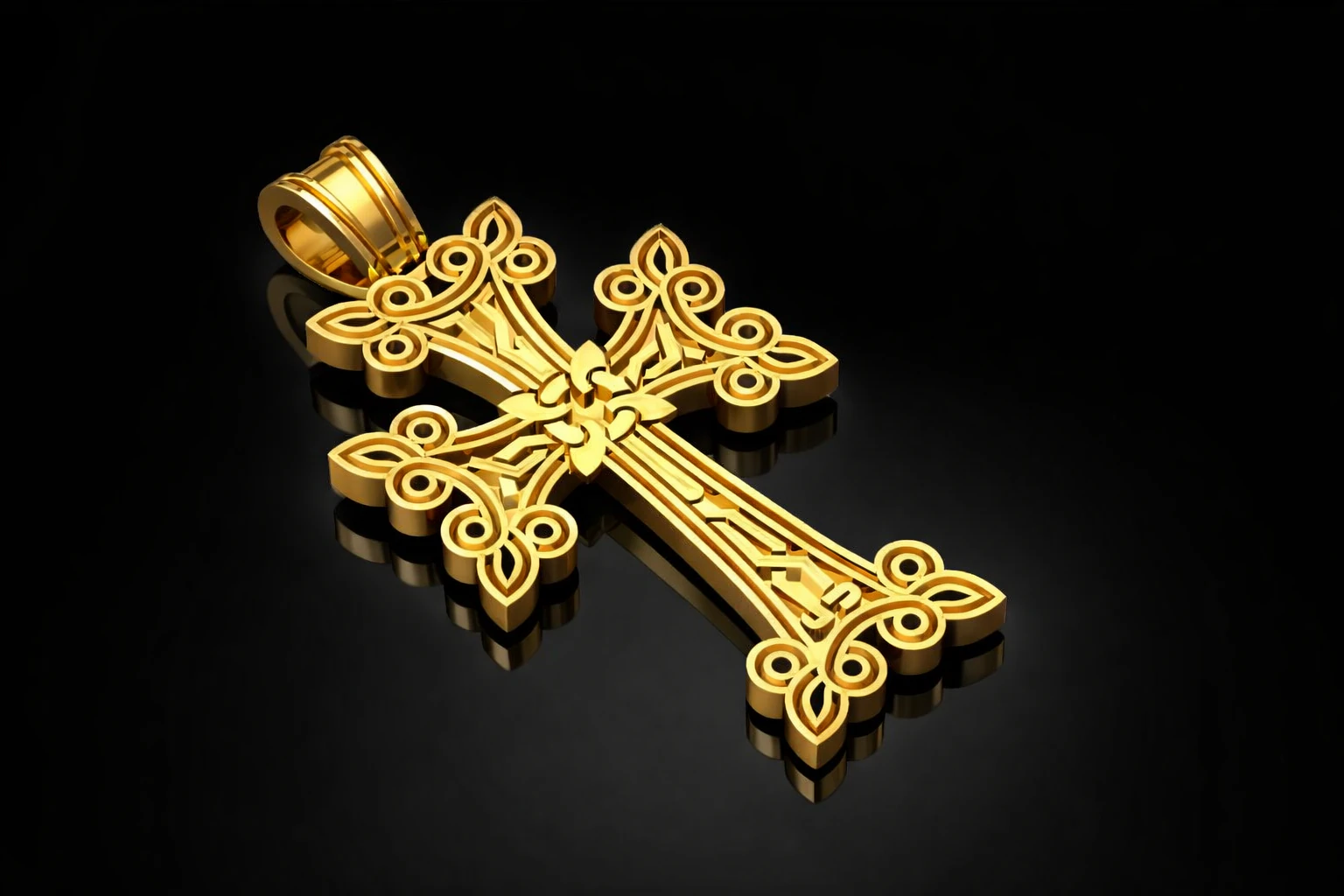 Cross Pendant Jewelry Gold Luxury 3D Print Model .c4d .max .obj .3ds .fbx .stl .blend 